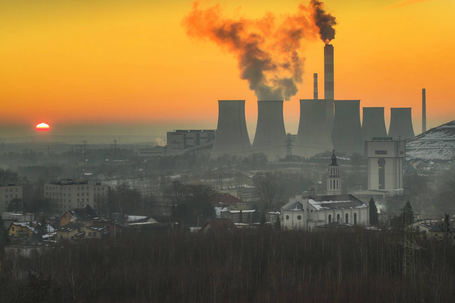 Horizontal, Smoke, Industry, Factory, Smog, Chimney, Powerstation, Łaziska, Poland, Silesia, Sunset, Landscape, Damian Cyfka