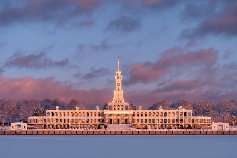 северный речной вокзал, москва, зима, канал, закат, winter, moscow Зимний Закат. Северный речной вокзал фото превью