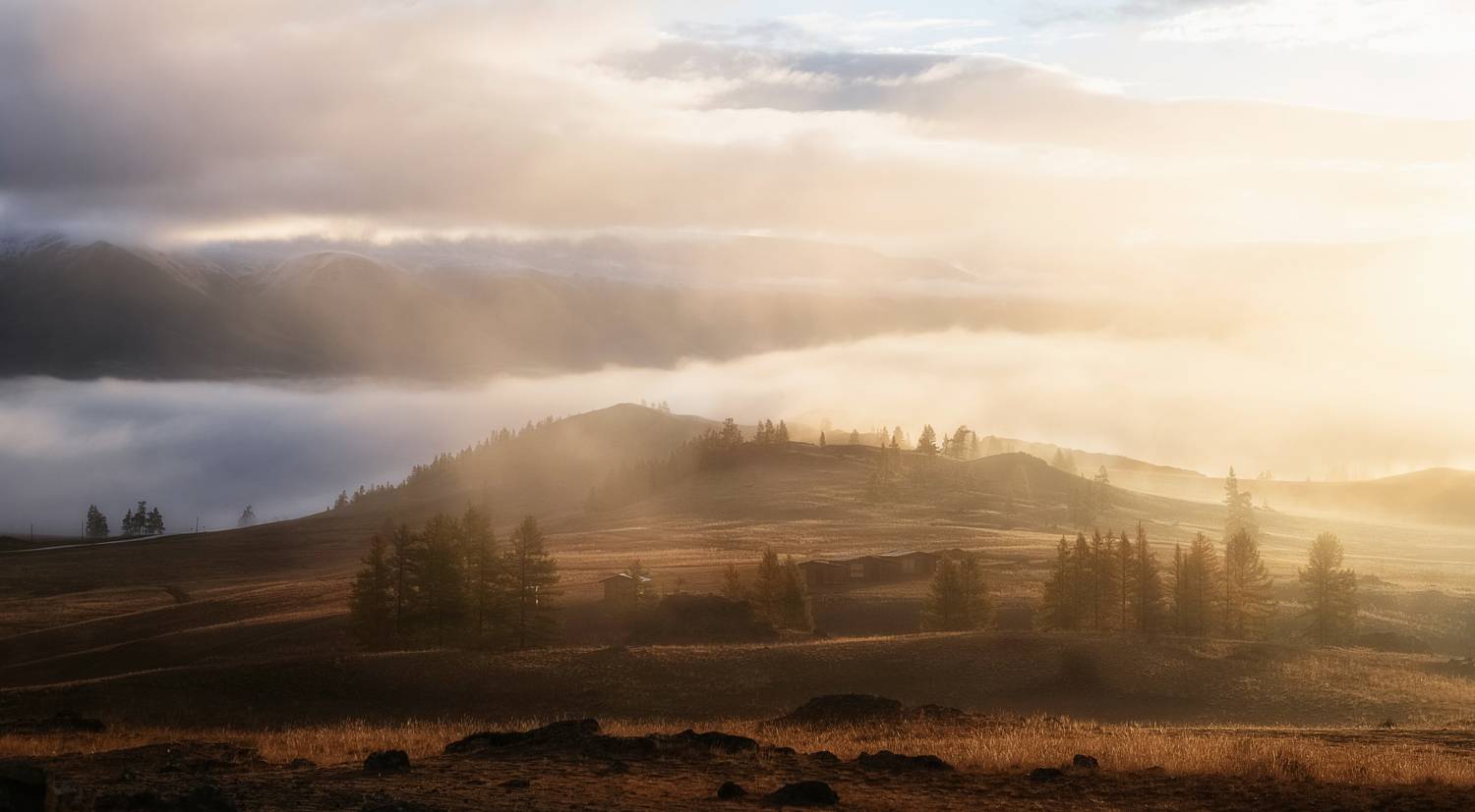 алтай, рассвет, горы, туман, солнце, осень, Фомина Марина