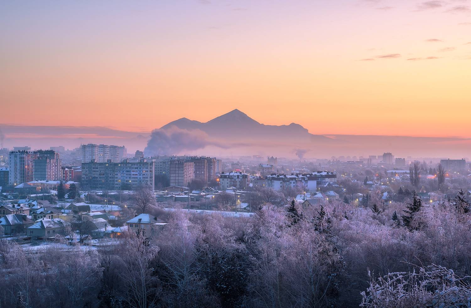 кавказ, кмв, кавказские минеральные воды, ессентуки, зимний город, зимний рассвет, зима в городе, бештау, утренний город, городской рассвет, город под горой, Zakharov Armen