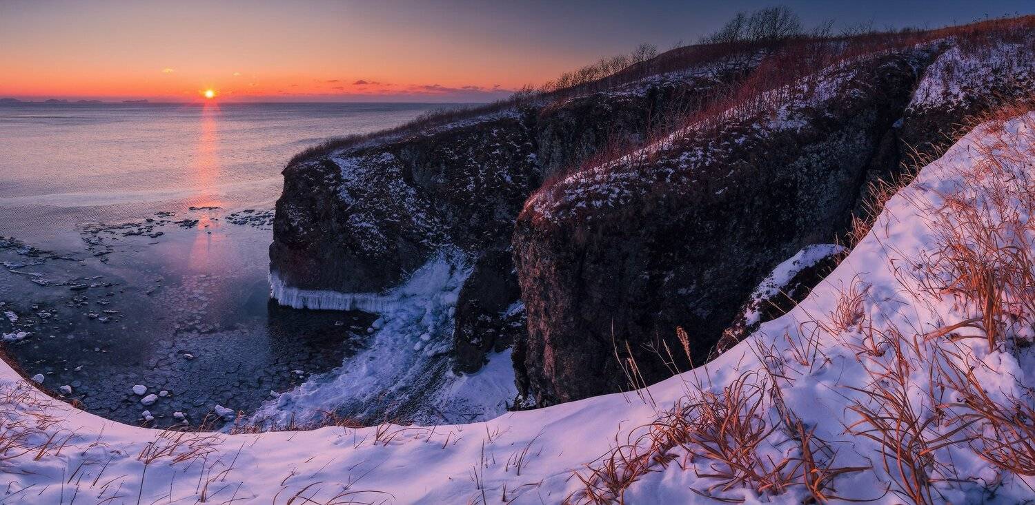 Восход, Зима, Море, Скалы, Снег, Солнце, Утро, Андрей Кровлин