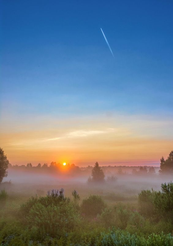 природа пейзаж восход солнце туман лето подмосковье Взлет на восходе фото превью