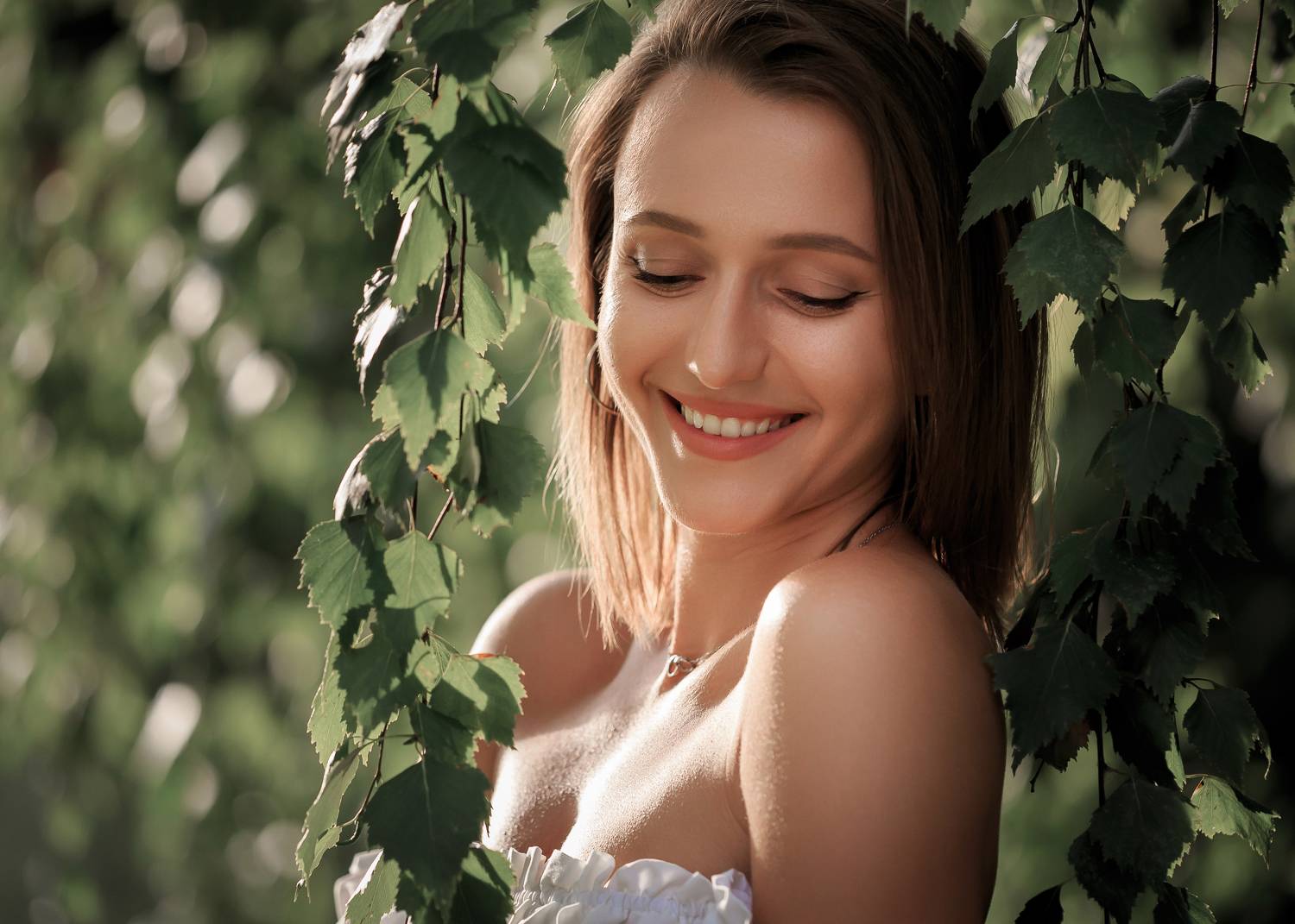 девушка, березы, улыбка, солнечный день, лето, Максимов Алексей