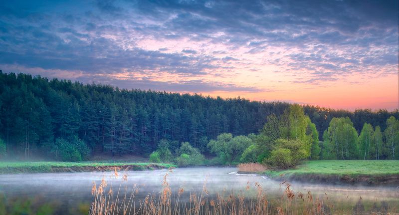 рассвет, весна, река, дымка, Весенний рассвет фото превью
