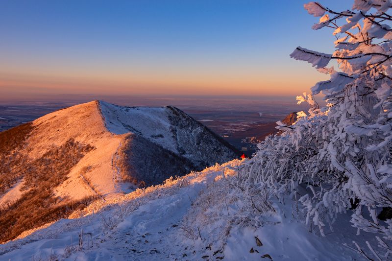 бештау,пейзаж,гора,кмв,закат,январь,зима По склону на закате фото превью