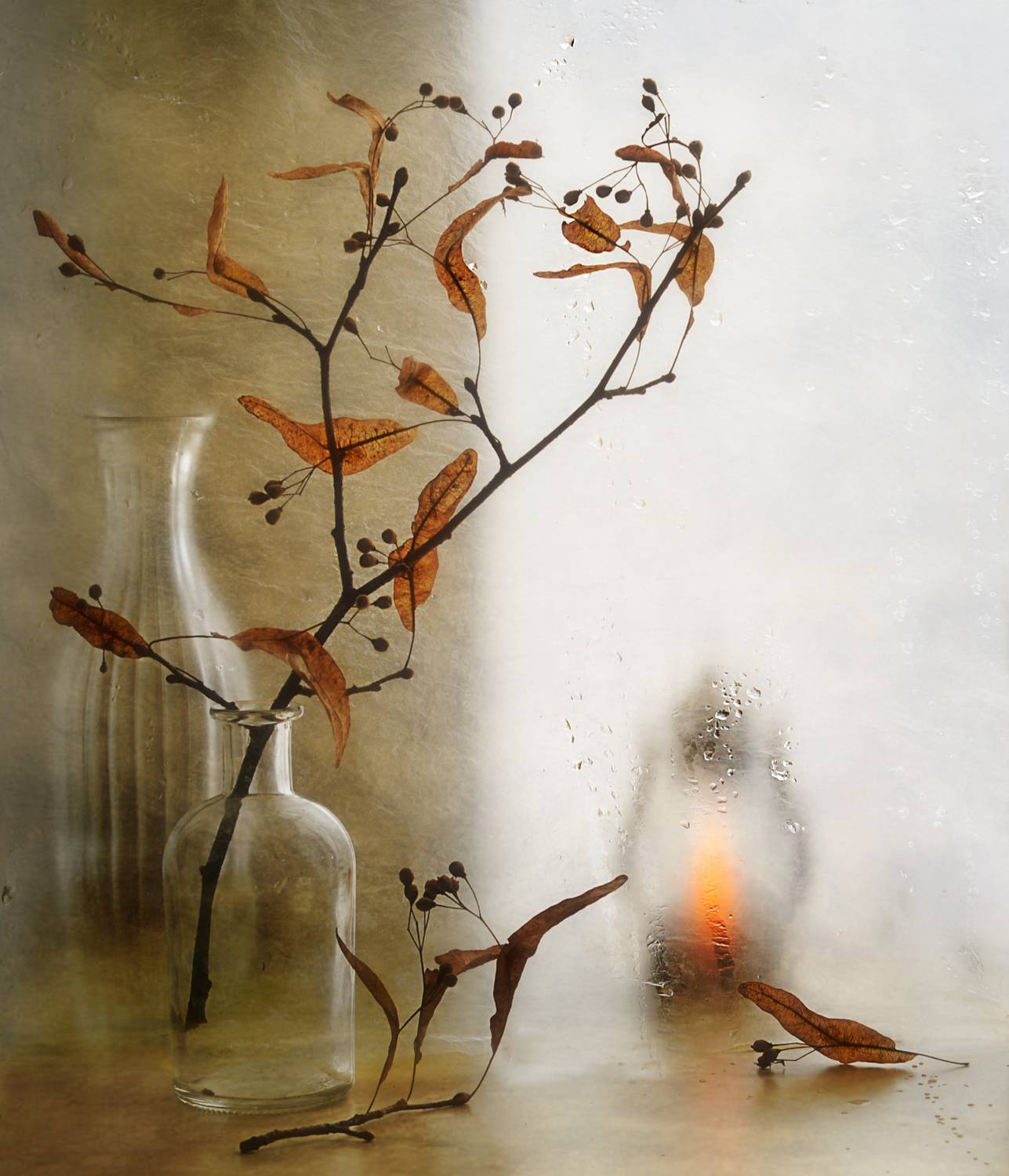 натюрморт,осень,окно,ветки,липа, Наталия К