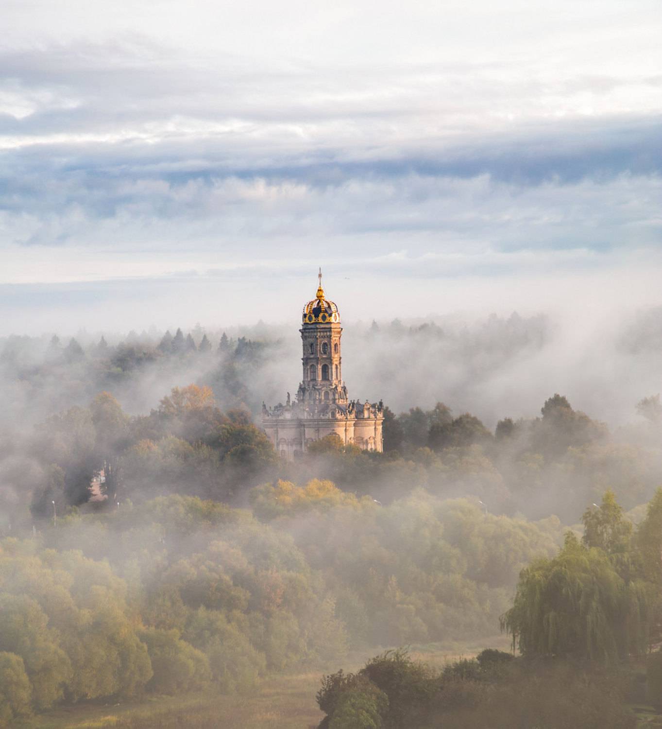 тучи облака пейзаж река туман церковь, Мурзинов Виктор