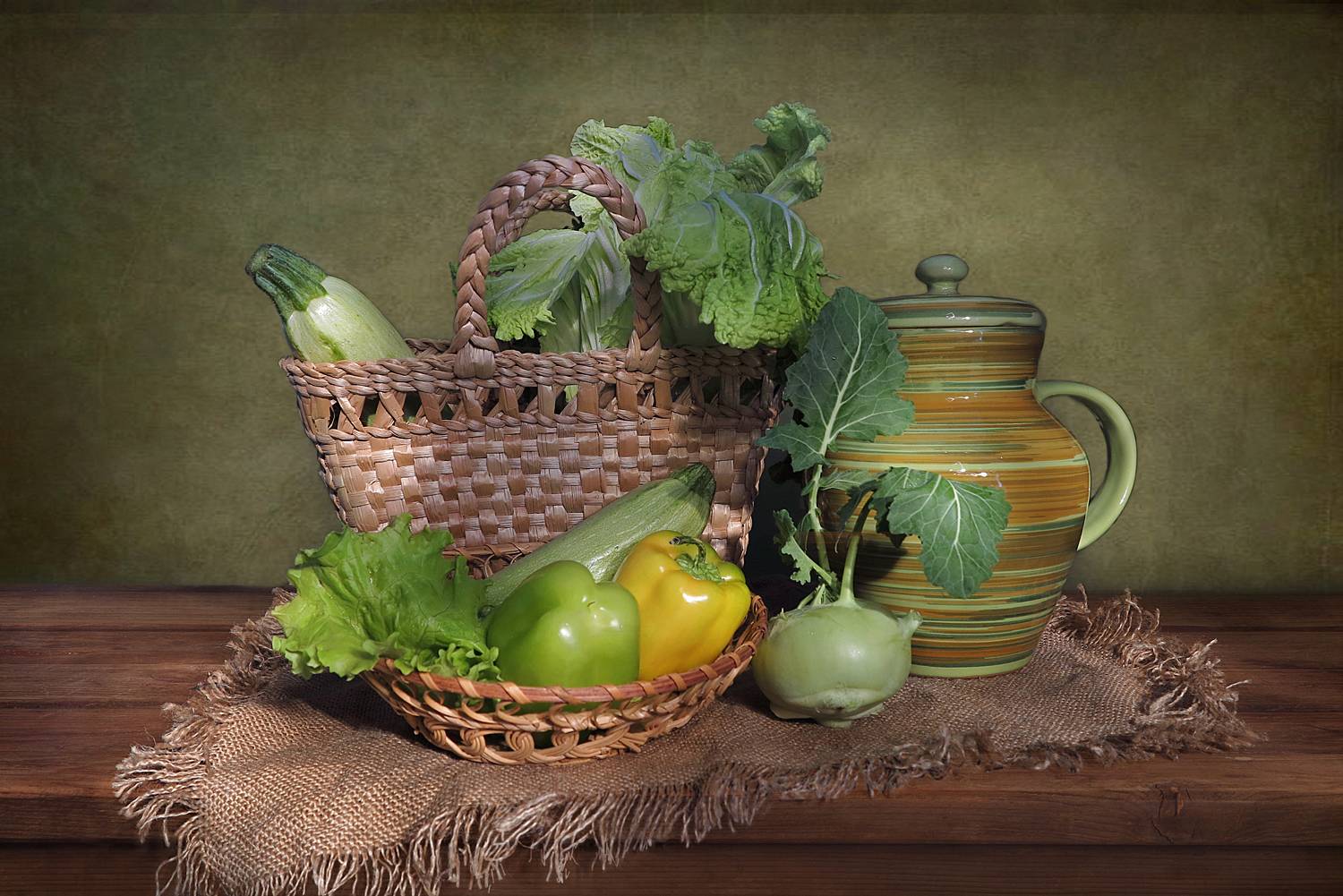 натюрморт,корзина,кувшин,овощи,перец,кабачок, Алла Шевченко