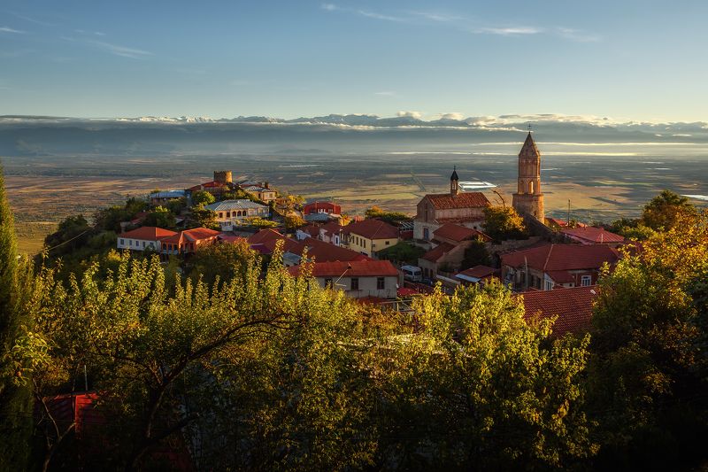 кавказ, горы, грузия, georgia, сигнахи, sighnaghi, утро, архитектура, башня, кахетия, алазанская долина Утро в долине фото превью