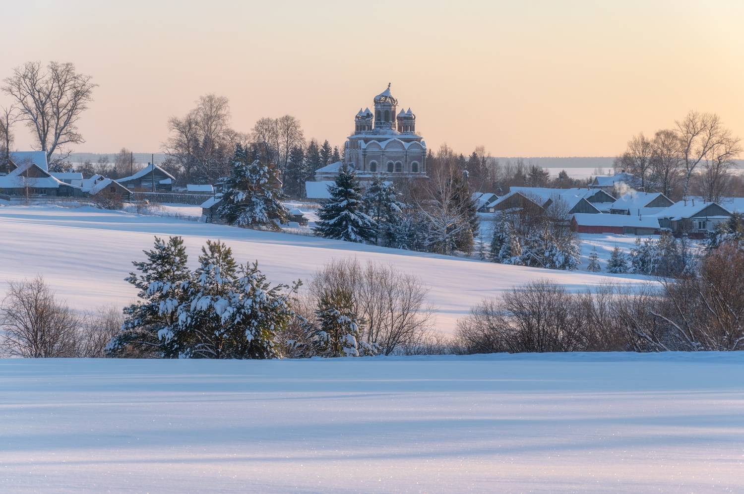 январь зима закат село кырмыж церковь, Архипкин Александр