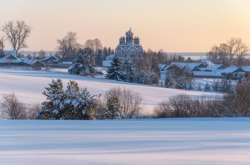 январь зима закат село кырмыж церковь Январский вечер фото превью
