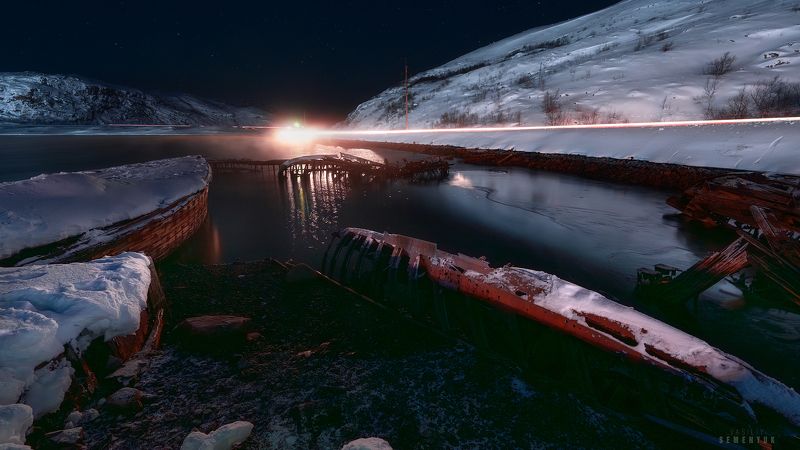 териберка, кладбище кораблей, зима, снег, отлив Кладбище. фото превью
