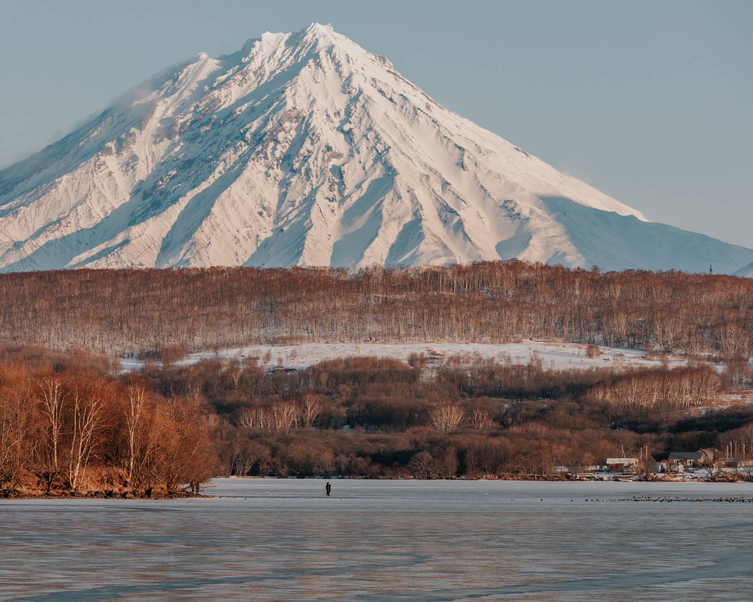 озеро, утки, птицы, холодно, вулкан, халактырское озеро, Goiiiguk Vladimir