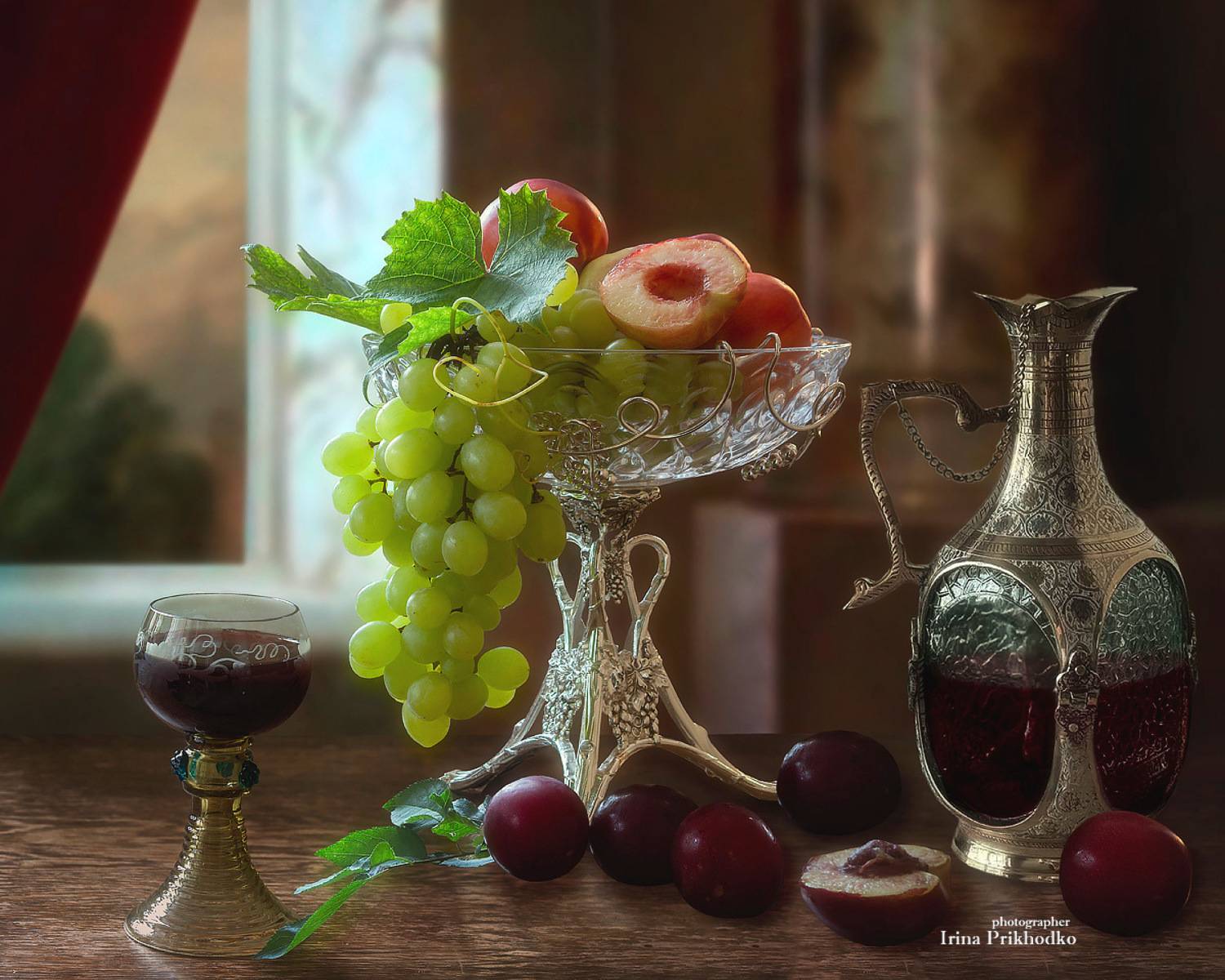 натюрморт, фрукты, вино, винтаж, Приходько Ирина