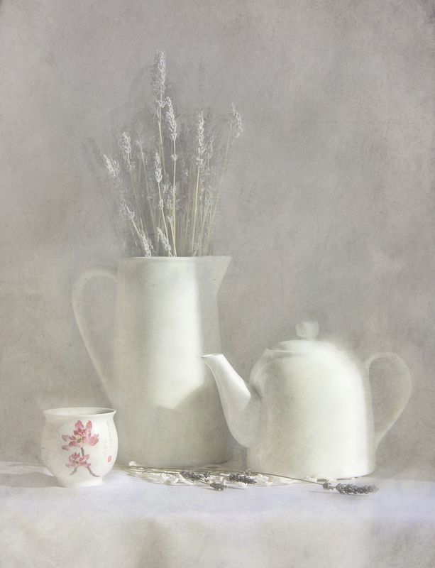 натюрморт, белый, цветы, кувшин, чайник Белый натюрморт фото превью