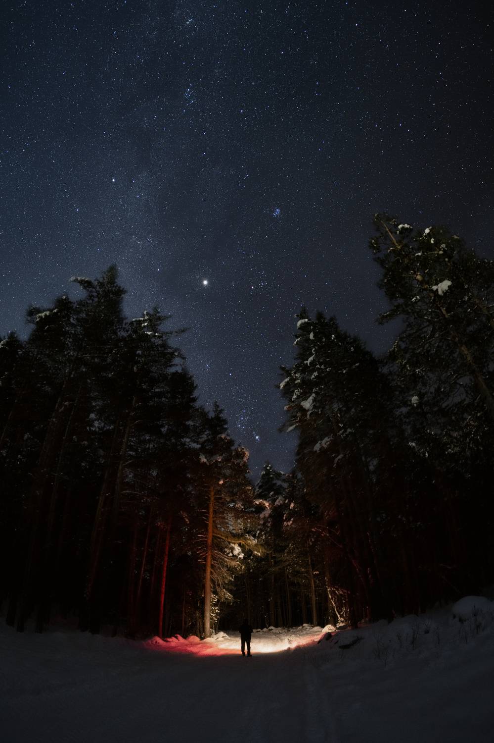 Ночь, горы, звезды, млечный путь, ночной пейзаж, астрофотография, кавказ, Приэльбрусье, лес, зима, снег, Влад Рябинин
