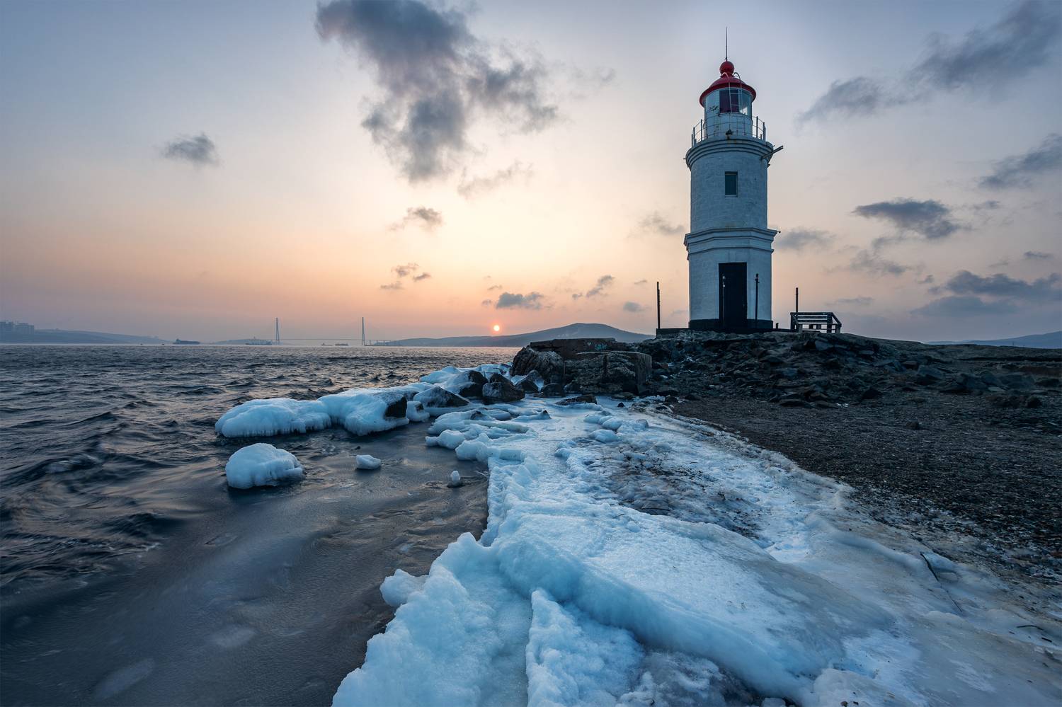 Приморье, Владивосток, Приморский край, Японское море, маяк, Токаревского, рассвет, зима, Александр Телешов