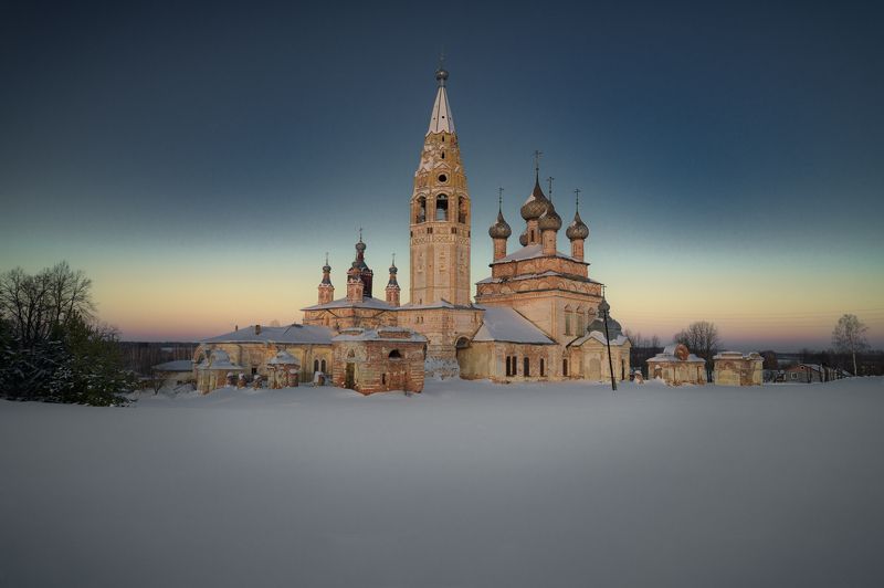 россия, село, деревня, парское, зима, храм, церковь, православие, ивановская область, вечер После заката фото превью