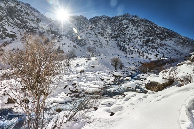 Страна небесных гор.Зимний день. Река Сиама. Варзоб. Таджикистан фото превью
