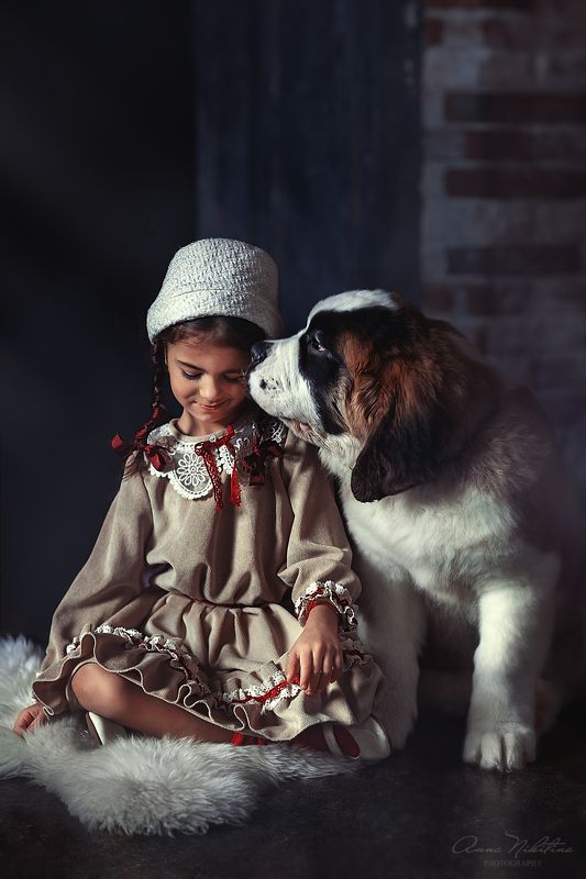 девочка, собака, винтаж Нежность фото превью