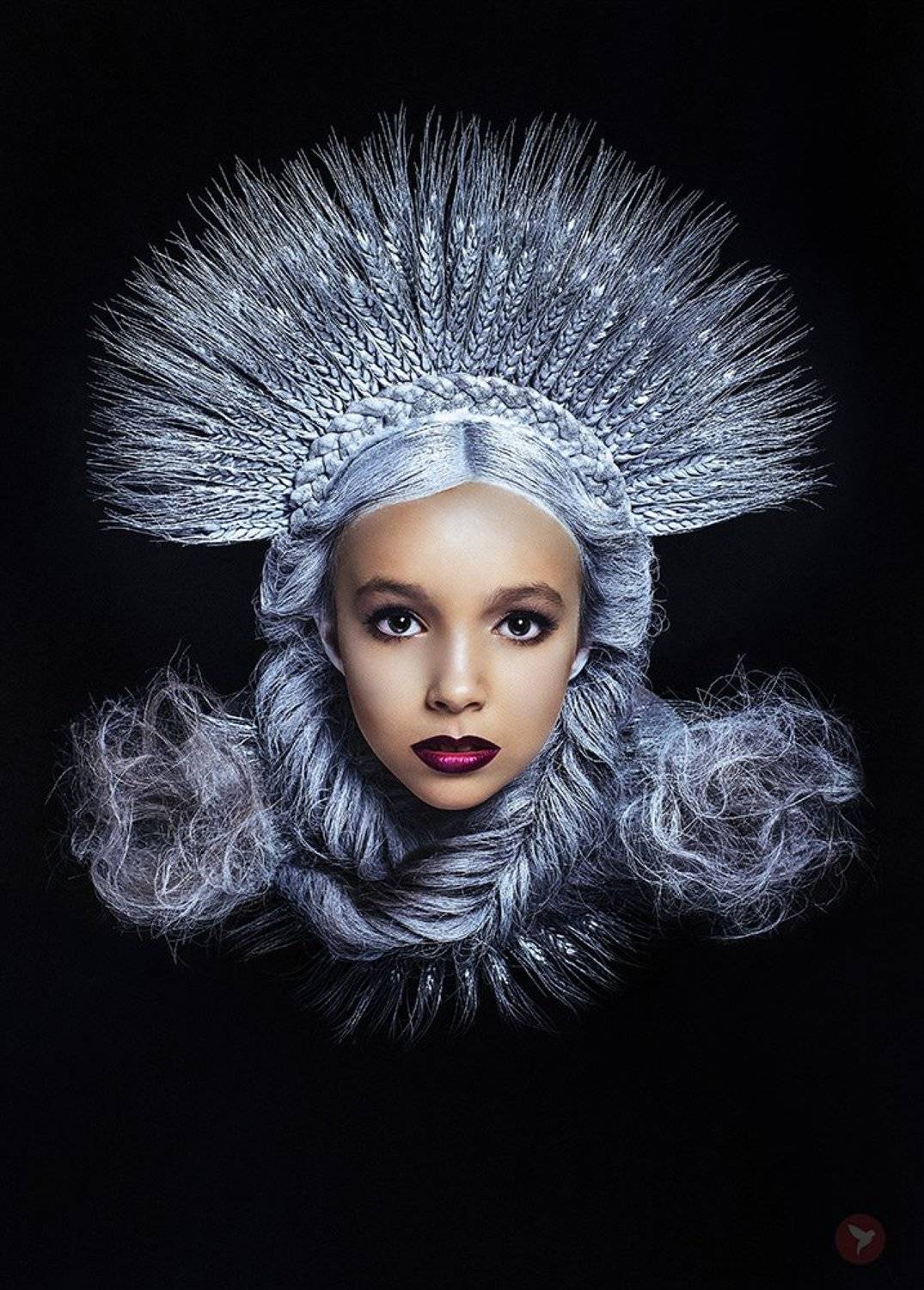 Портрет, девочка, лицо, взгляд, красота, волосы, косы, украшения, колоски, серебро, Сергей Тиссо