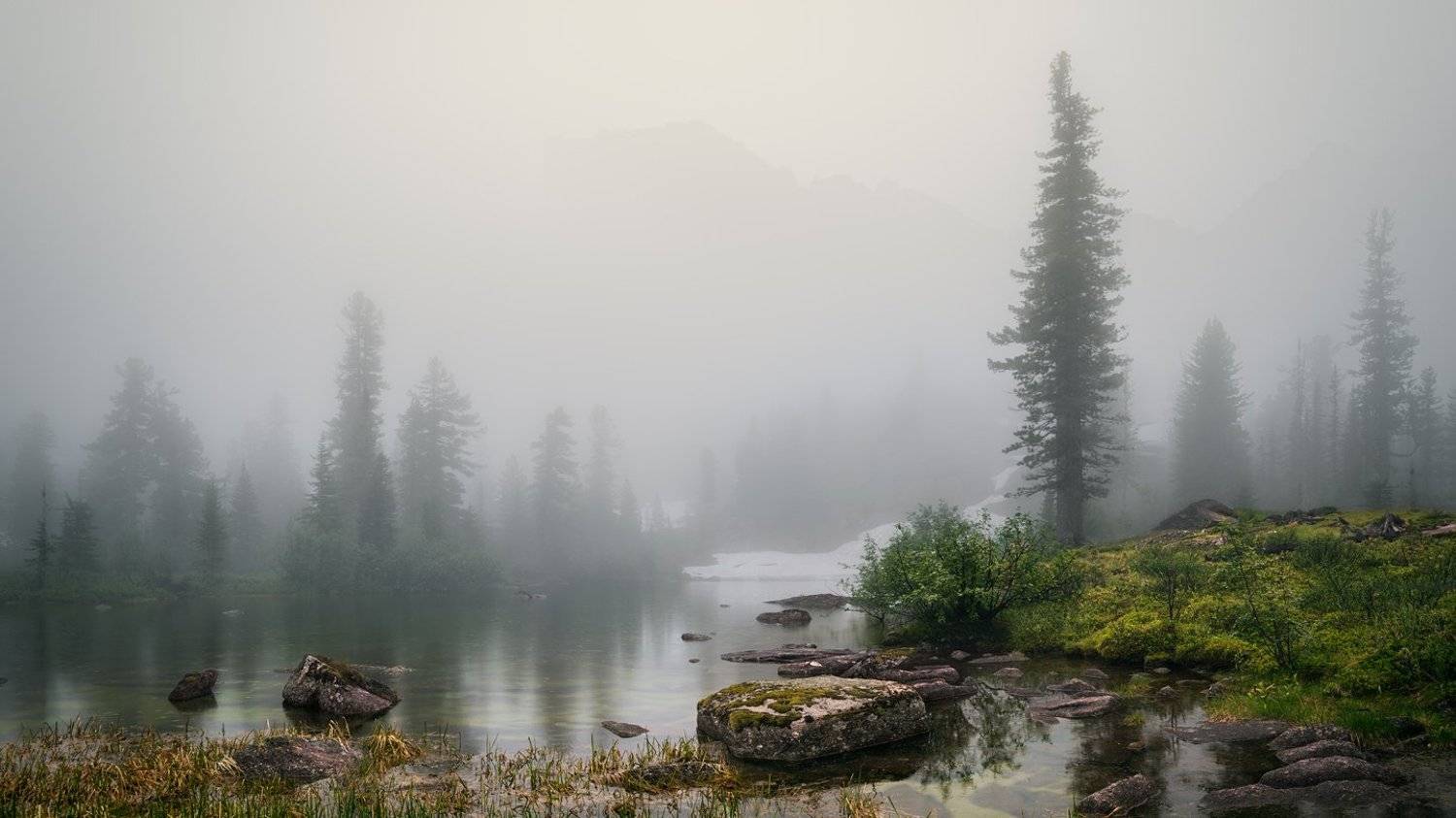 пейзаж, природа, озеро, туман, непогода, дождь, ергаки, горы, хребет, красноярский, красивая, большой, высокий, трава, путешествие, камни, отражение, тихо, спокойно, панорама, Дмитрий Антипов