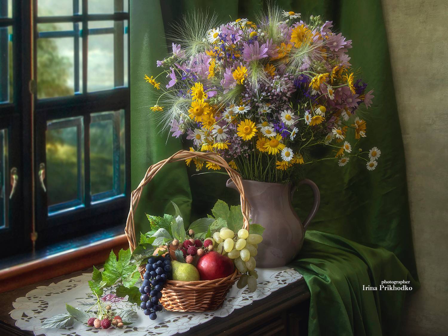 натюрморт, цветы, фрукты, лето, букеты, Приходько Ирина