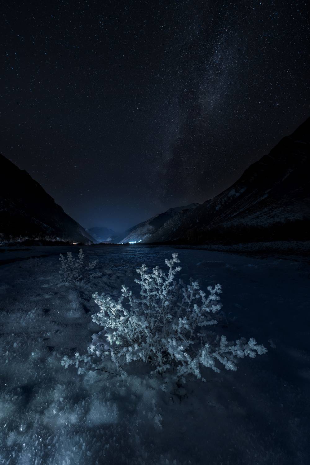 Ночь, горы, звезды, млечный путь, ночной пейзаж, астрофотография, кавказ, Приэльбрусье, снег, зима, Влад Рябинин