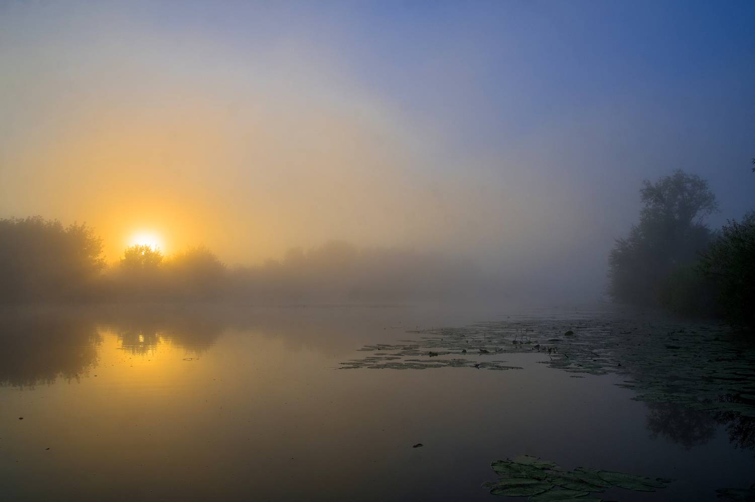 осень озеро рассвет туман пейзаж природа, Александр Строков