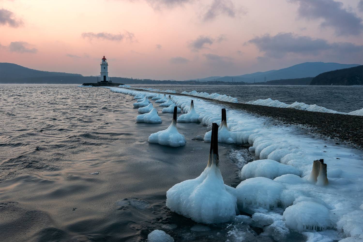 Приморье, Владивосток, Приморский край, Японское море, маяк, Токаревского, рассвет, зима, Александр Телешов