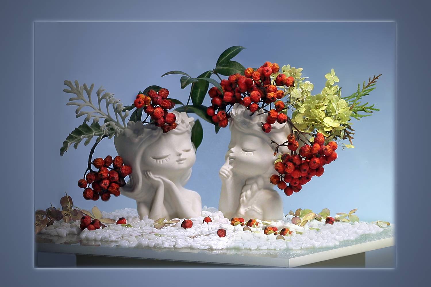 рябина, гортензия, цинерария, кашпо, Заболотская Ольга