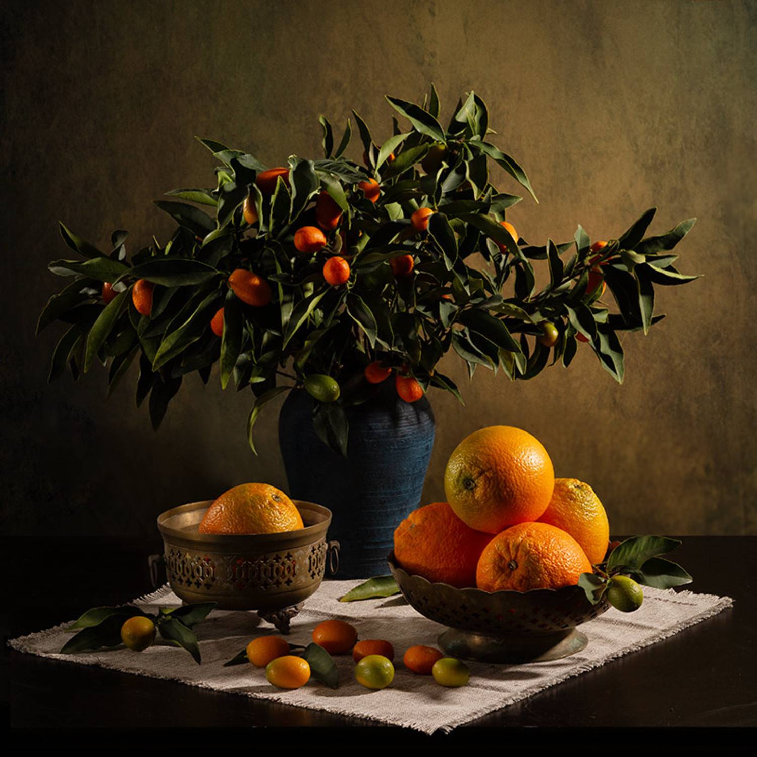 апнлсин, кумкват, ваза, стол., Рут