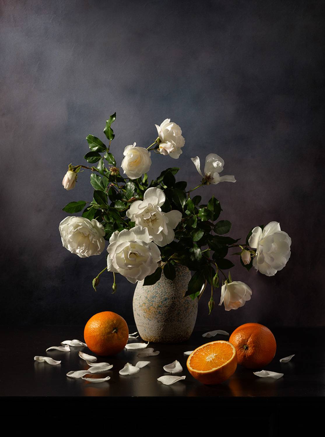 розы, кувшин, апельсины., Рут