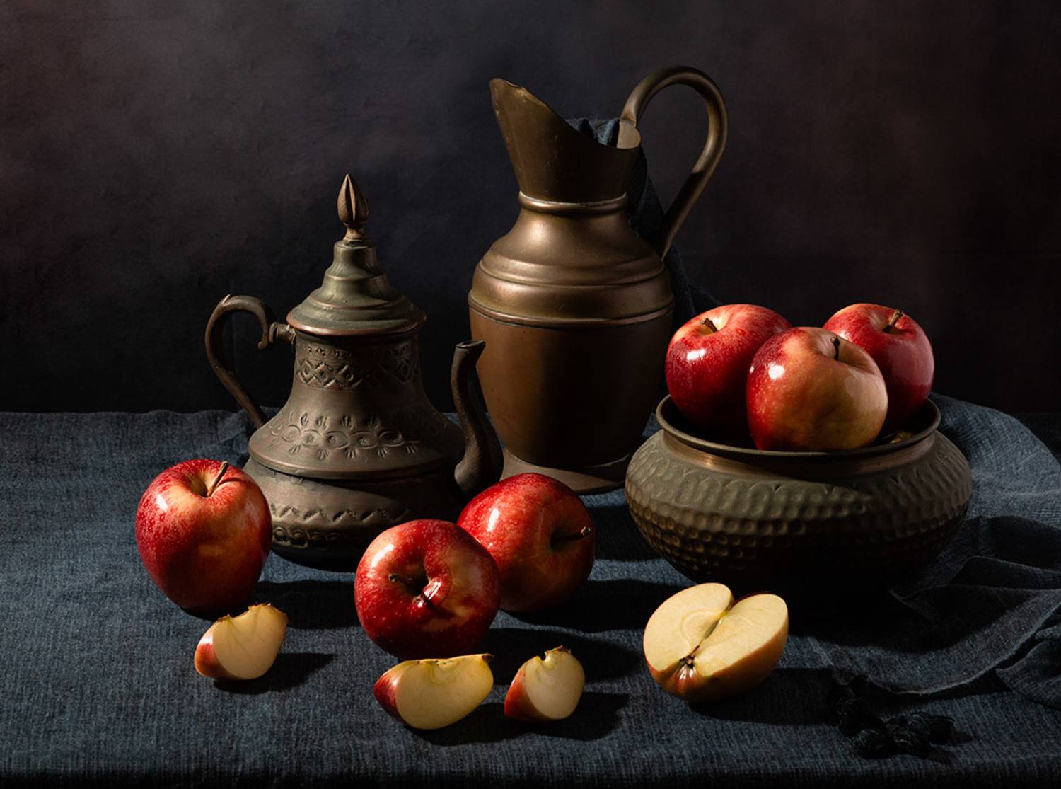 посуда, медь, яблоки., Рут