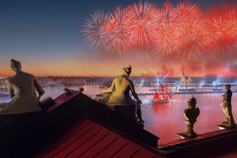 Питер, петербург, город, городскойпейзаж, салют, архитектура, architecture, салют, фейерверк, алыепаруса Алые паруса с Эрмитажа фото превью