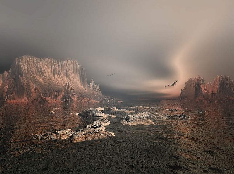 пейзаж, природа, море, горы, рифы, небо, чайки, облака Рифы фото превью