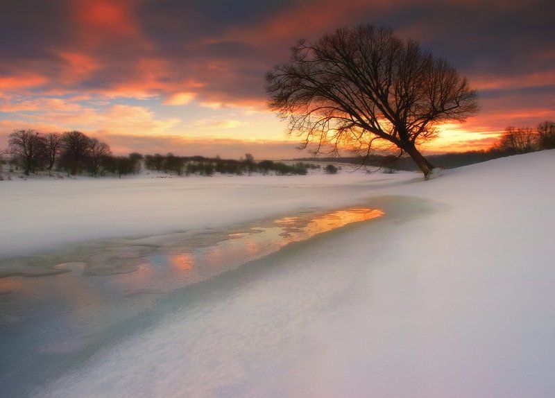 зима, оттепель, вечер, закат, проталина Весна близко! фото превью