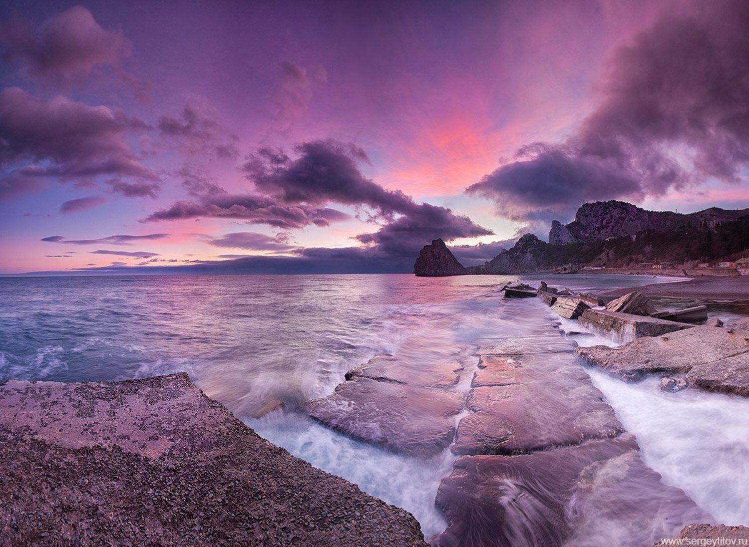 Волна, Гора кошка, Горы, Залив, Крым, Лагуна, Морской пейзаж, Небо, Облака, Пейзаж, Пляж, Симеиз, Скала, Скала Дива, Ялта, Serge Titov