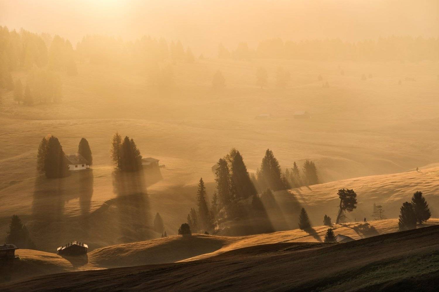 Italy, Dolomites, autumn, autumn landscape, sun, rays, alpe di siusi, mountains, beautiful place, travel, mist, fog, meadows, S&uuml;dtirol, alps, Tomas Morkes