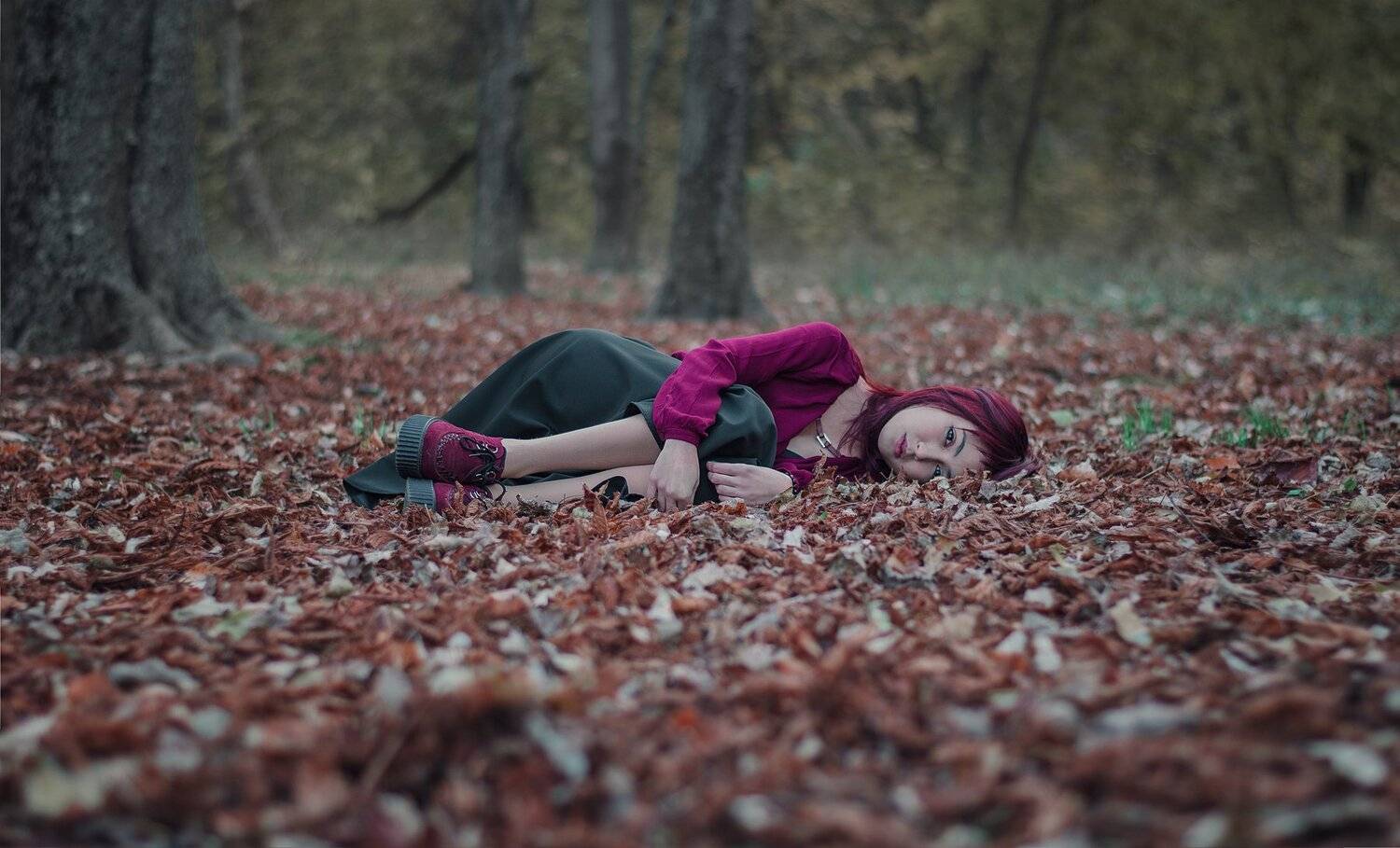 girl, red, portret, hair, leaf, beautiful, autumn, Леонид Щеглов
