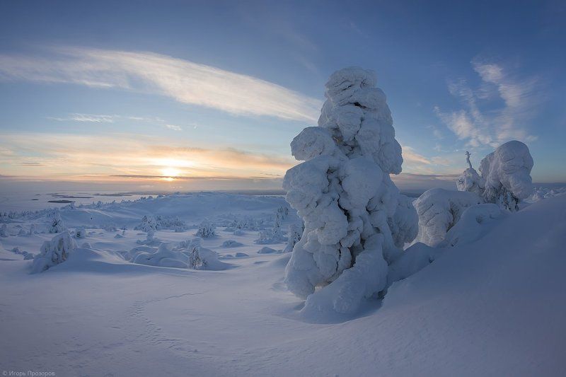 кольский полуостров, пейзаж, зима, закат В гостях у снежных великанов фото превью