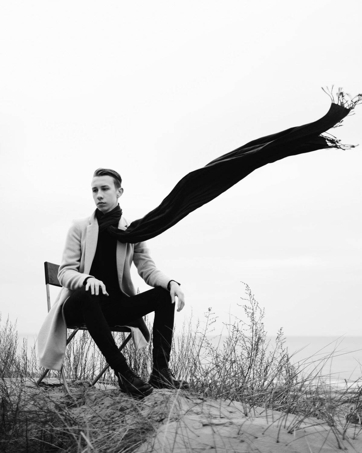 чб, пляж, шарф, стул, Анастасия Волкова