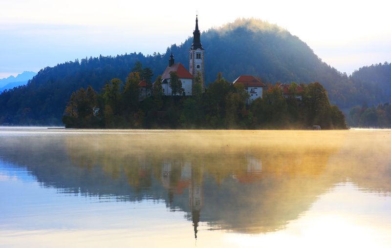блед, озеро, словения, bled, slovenia, alps, пейзаж, триглав, альпы, озеро блед, юлийские альпы Утро на Озере Блед фото превью
