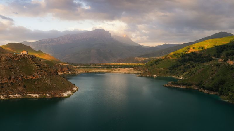 пейзаж,закат, былымское озеро, гижгит, кавказ, горы, небо, облака Бирюза фото превью