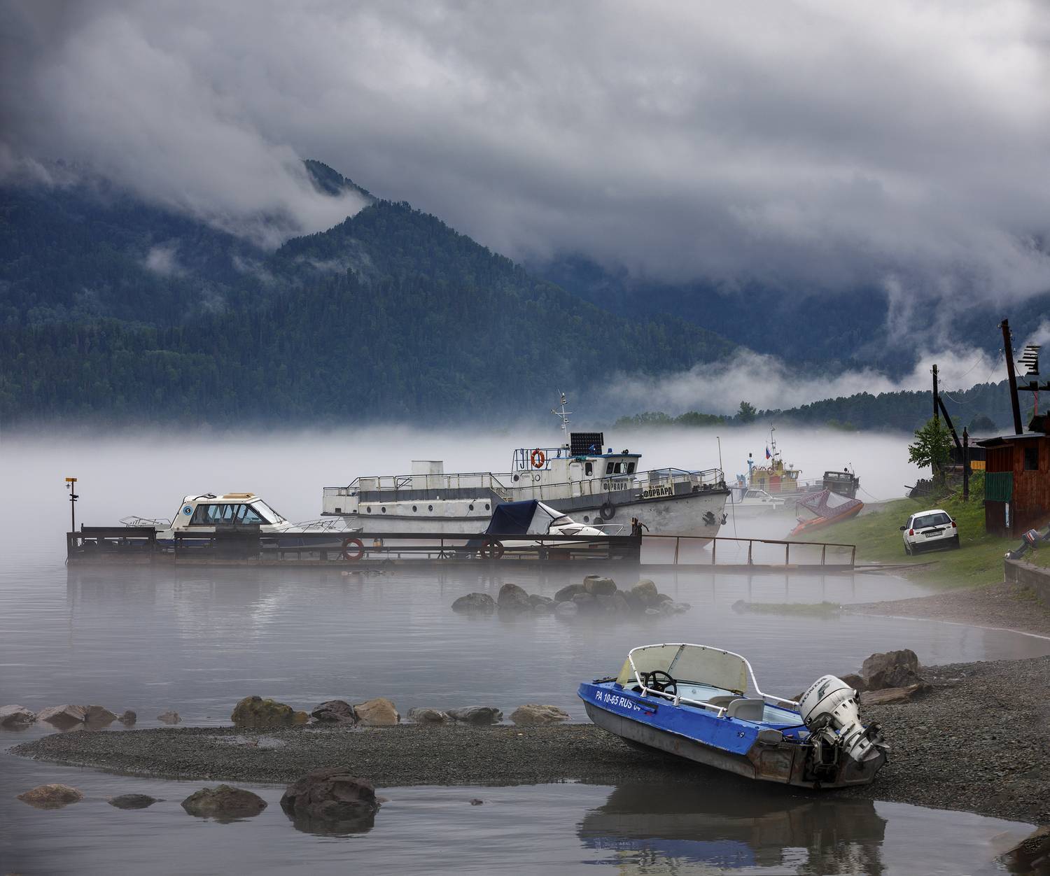 туман, вечер, озеро, телецкое озеро, июнь, вода, Дмитрий Юдин