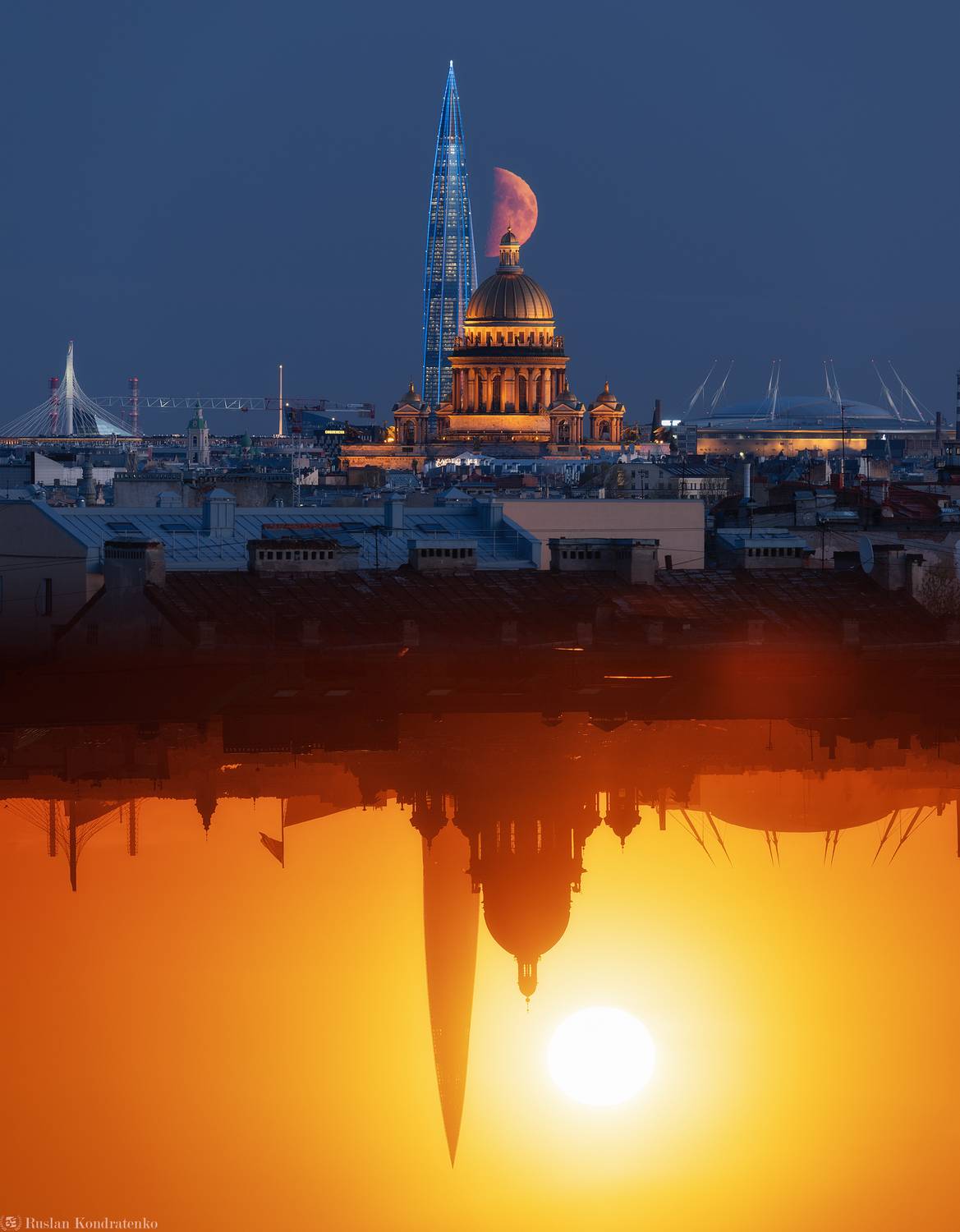 санкт-петербург, закат, прострел, луна, Кондратенко Руслан