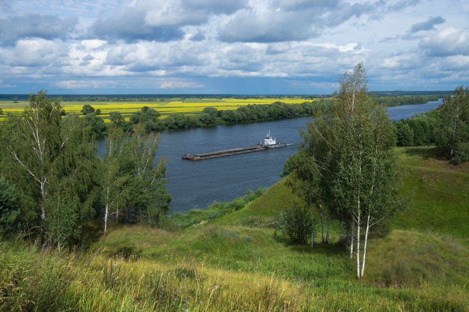 лето, река, берег, баржа, Елена Колеснева