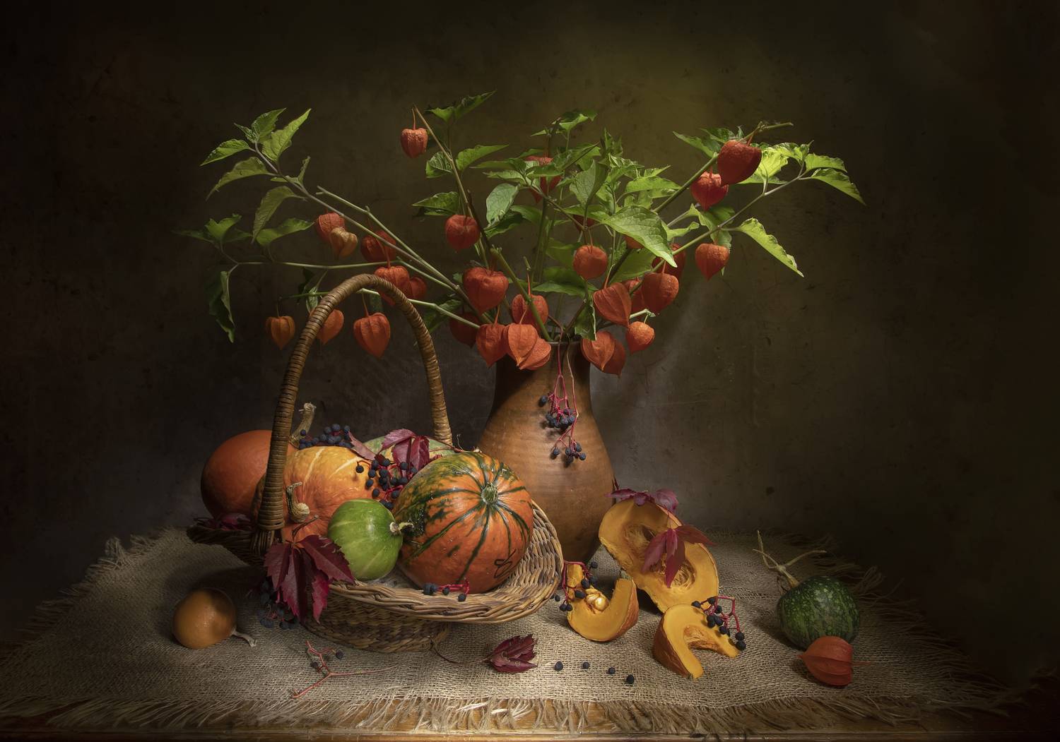 натюрморт, тыквы, физалис, Татьяна Феденкова