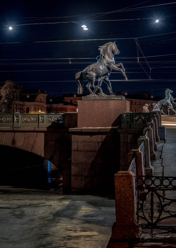 городской пейзаж, архитектура, ночной город, аничков мост, мосты, санкт-петербург Аничков мост фото превью