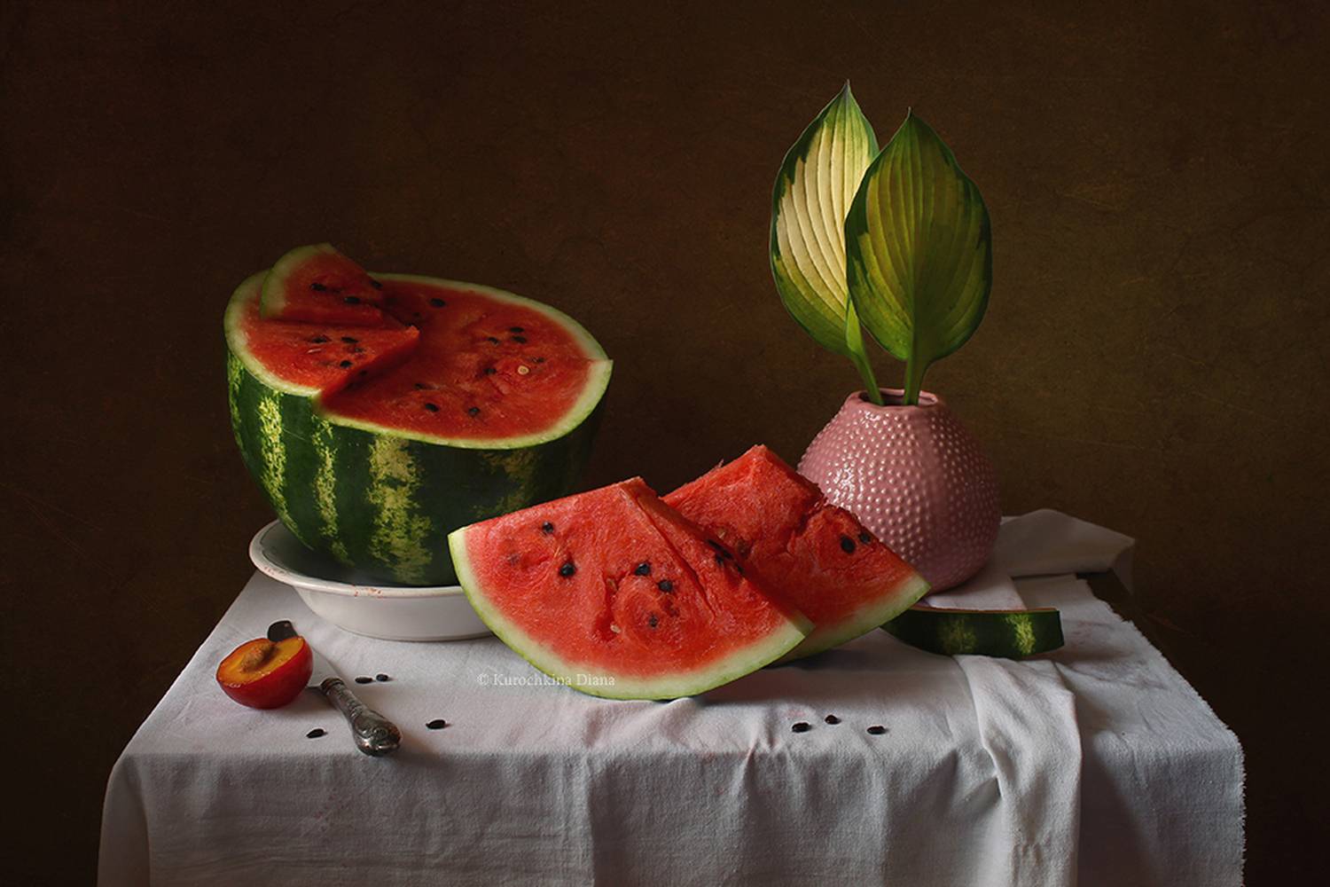 натюрморт, июль, арбуз, хоста, Курочкина Диана